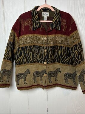 Women’s Vintage Tapestry Safari Zebra Boho Woven 90s Novelty Jacket Size XL